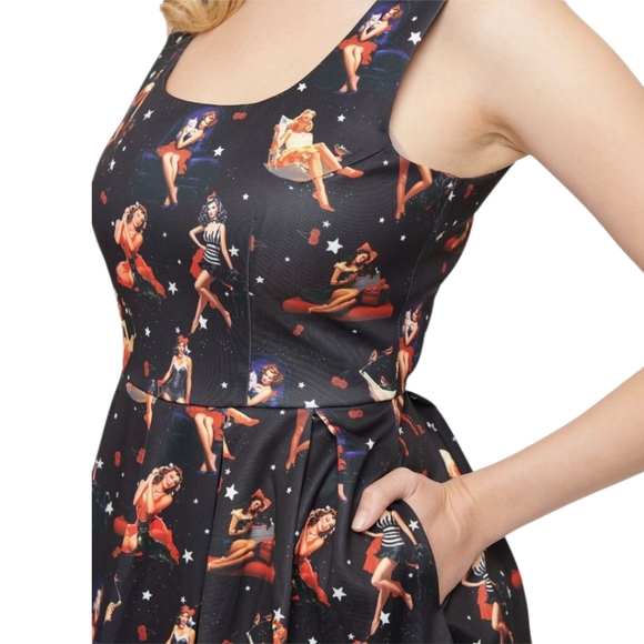 Dolly & Dotty 1950s Black & Pinup Print Amanda Swing Dress - Picture 3 of 3